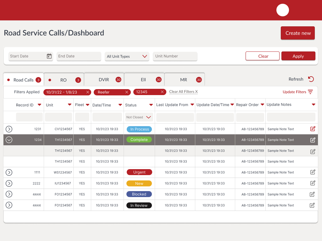Road Service Dashboard